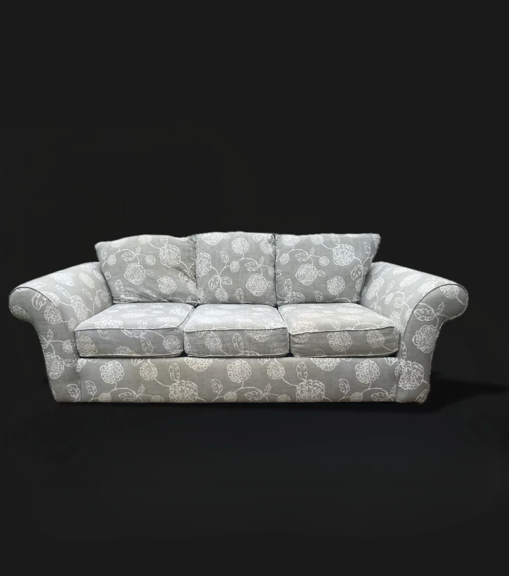Grey and white floral 3-seater couch