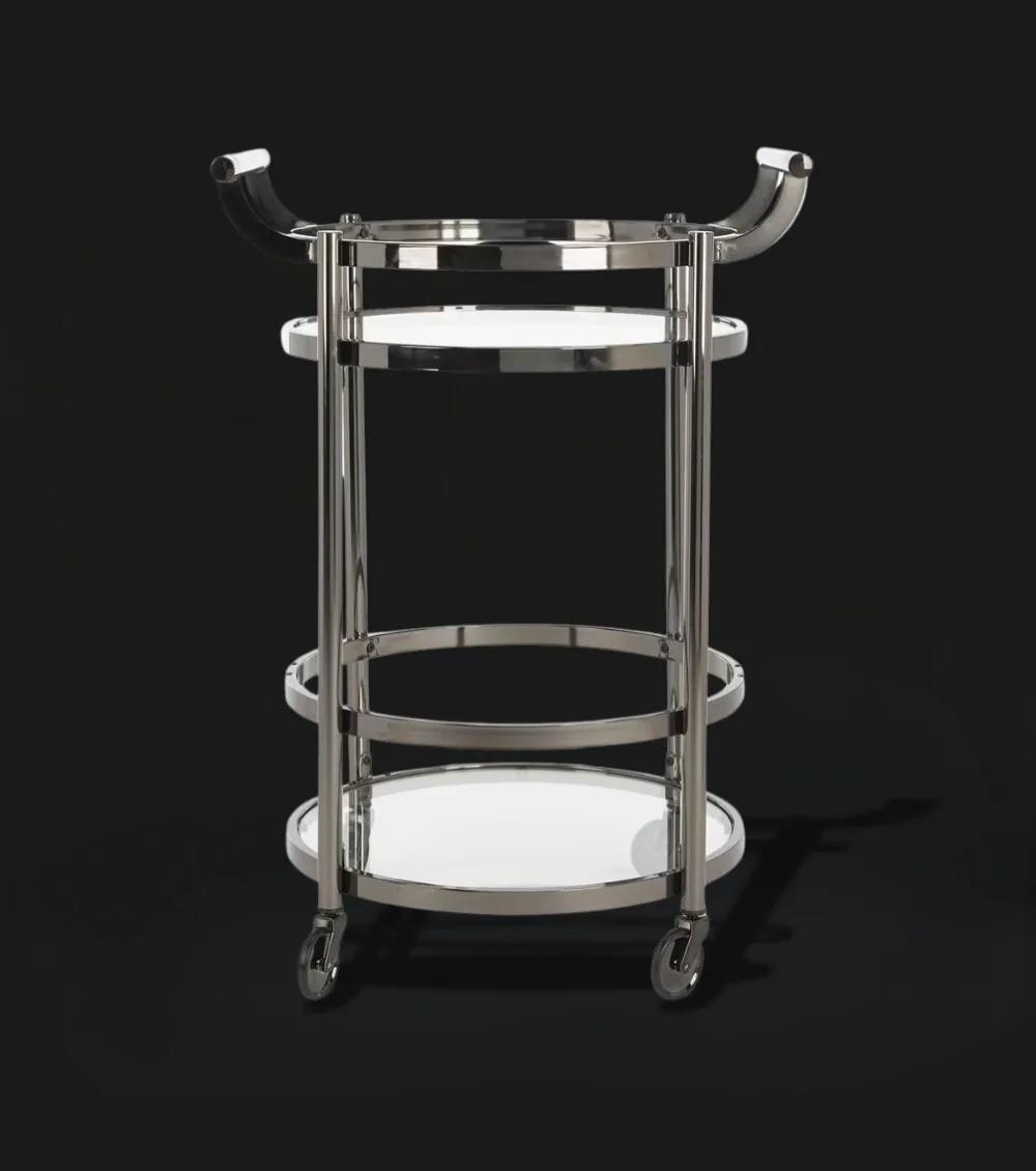 Gunmetal 2-tier round glass bar cart