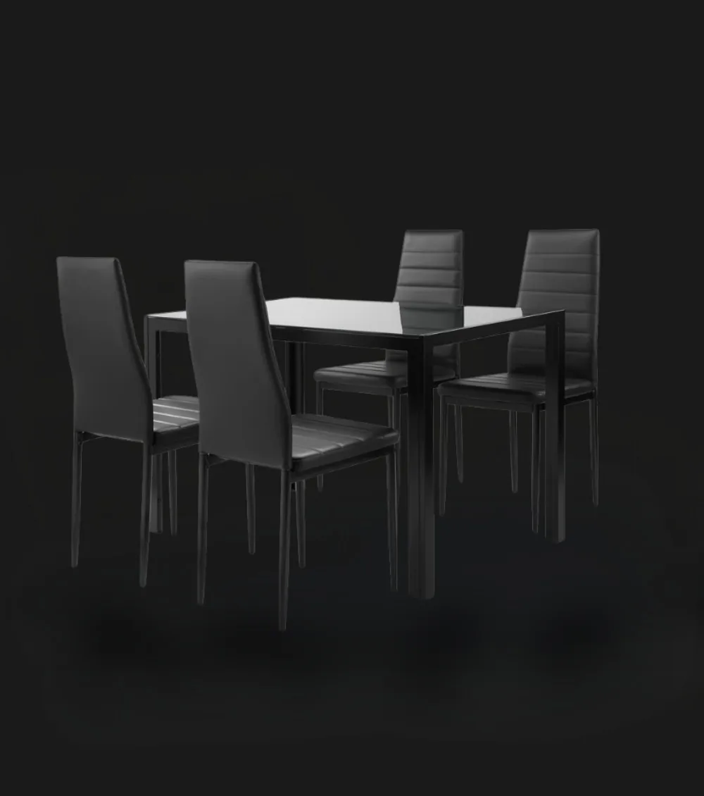 Black glass dining set with 3 chairs
