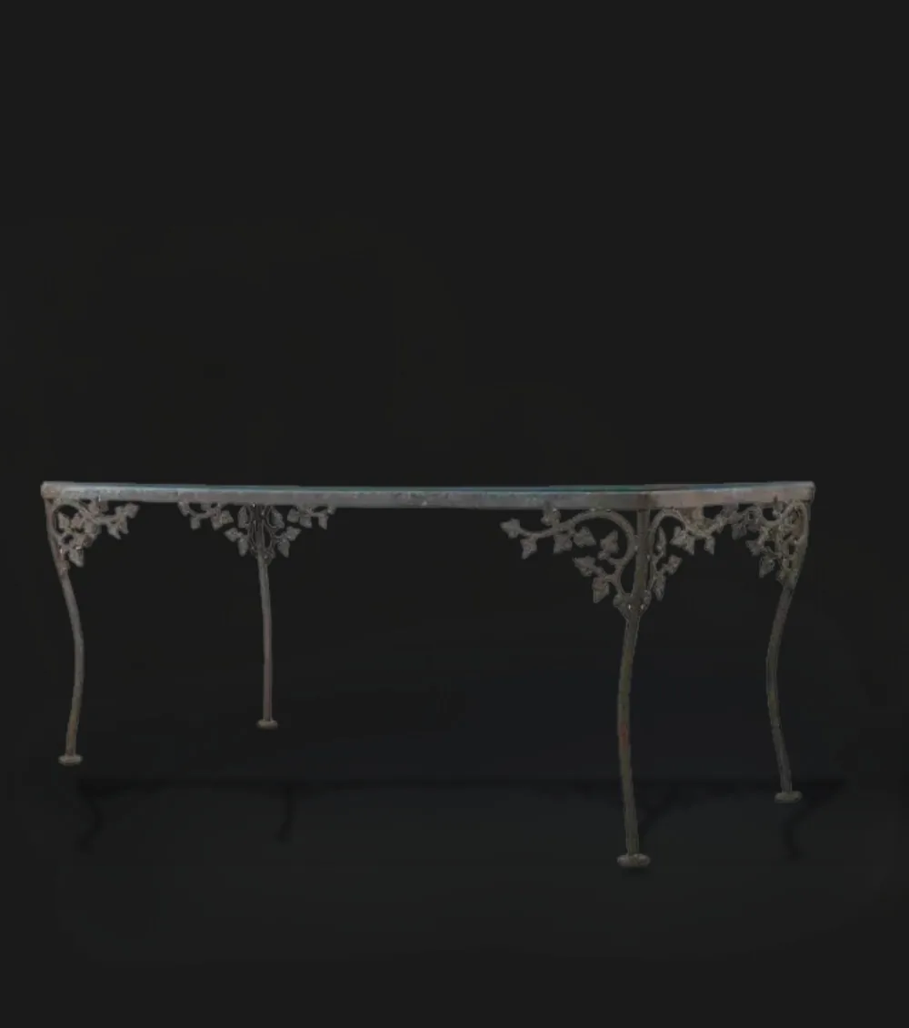 Wrought iron and glass coffee table
